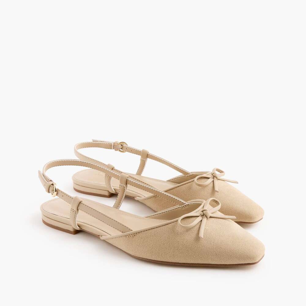 NWT J Crew Factory Sueded Bow Slingback Flats Light Khaki Size 11